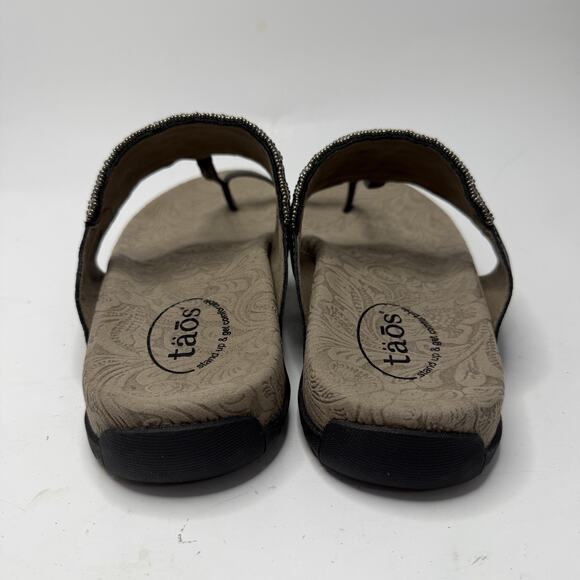 TAOS Sandals Women's 10 Pewter Genie BOHO Studded Beaded Metallic Comfort Luxury - Picture 6 of 10